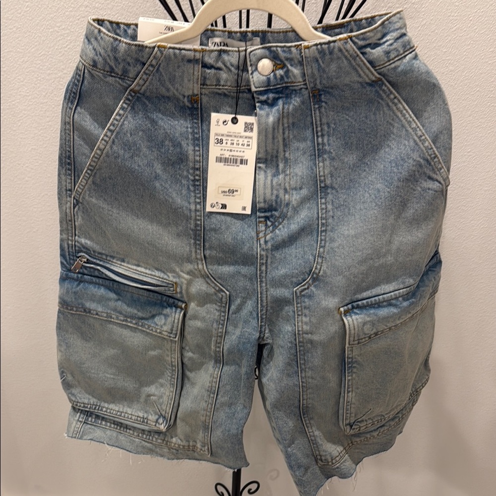ZARA Denim Cargo Bermuda Shorts for Women